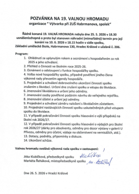 Pozvánka na valnou hromadu spolku Výtvarka