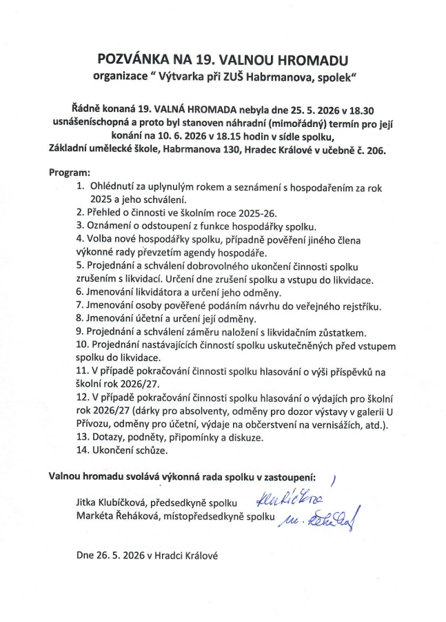 Valná hromada spolku Výtvarka